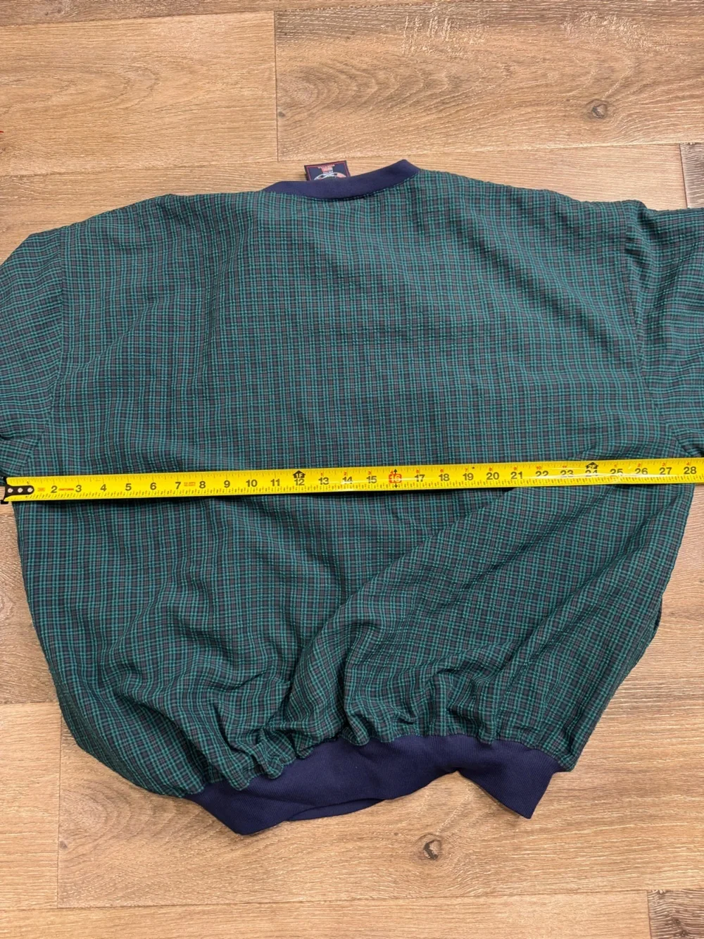 Vintage Starbus Green Plaid V-Neck Windbreaker with Navy Trim 1079